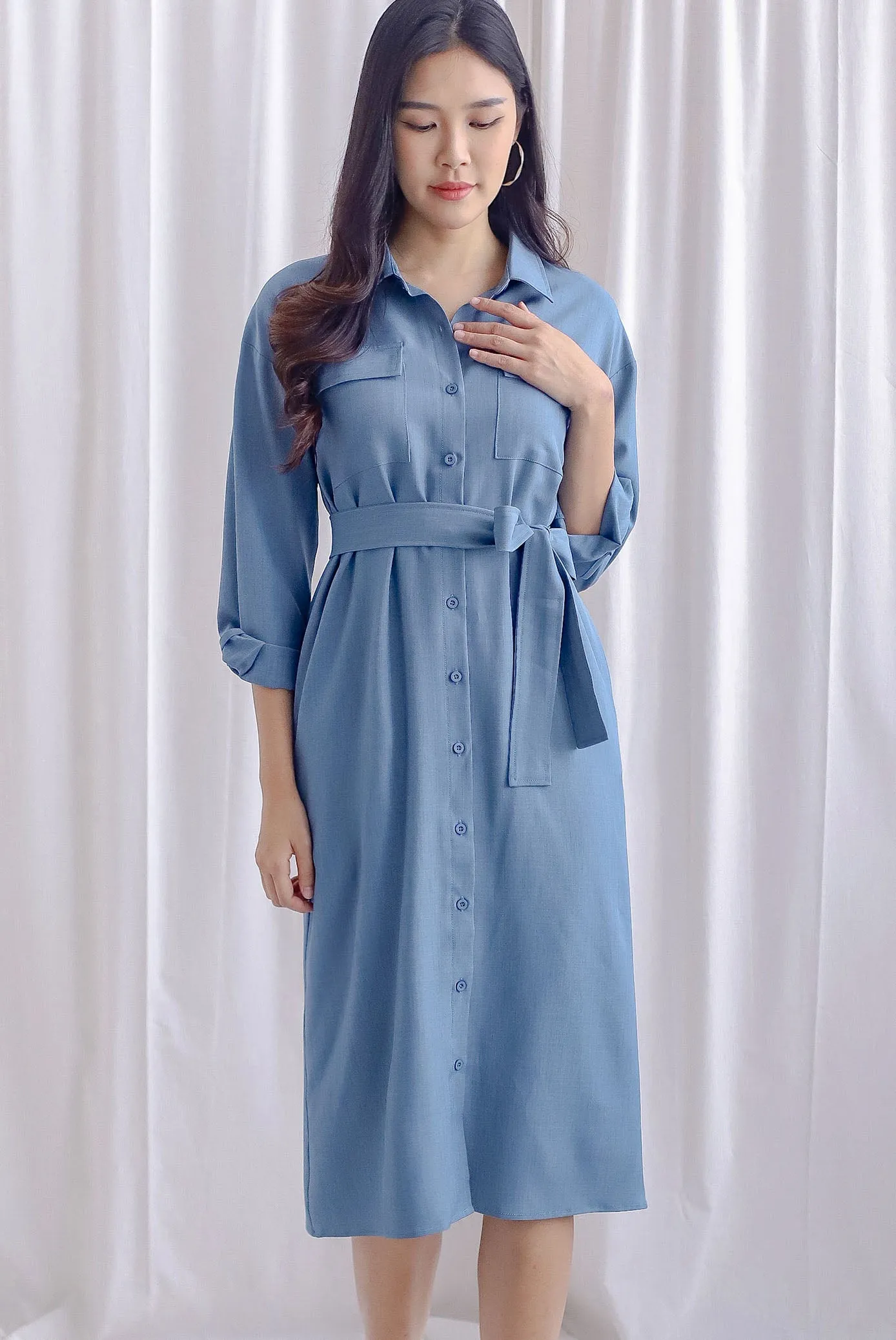 TDC Gittel Utility Shirt Dress In Dark Denim Blue
