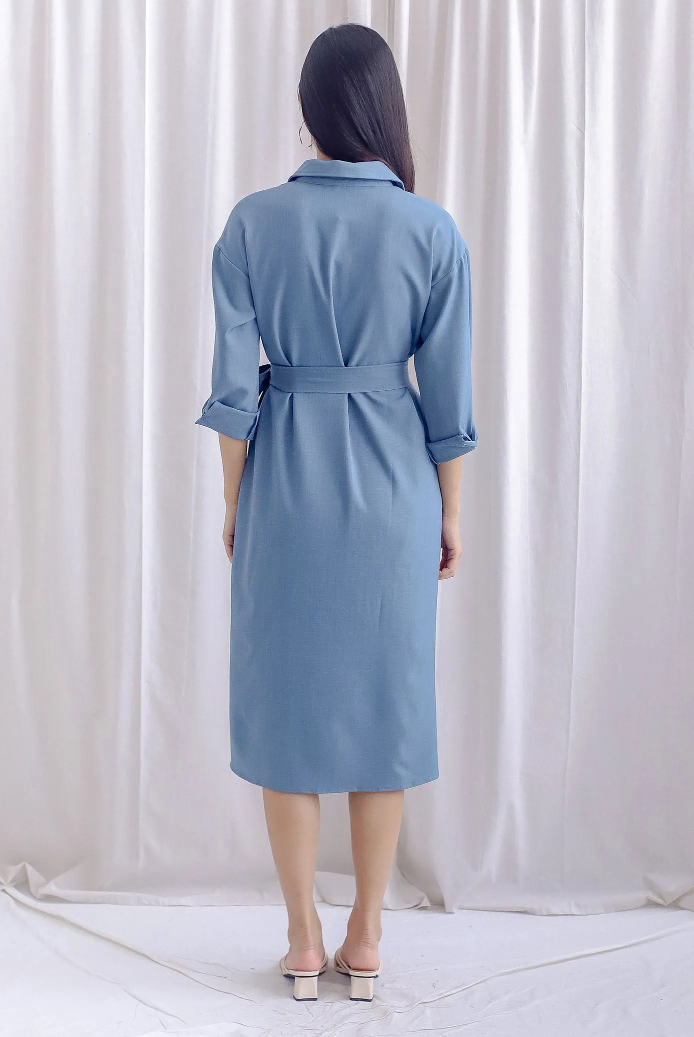 TDC Gittel Utility Shirt Dress In Dark Denim Blue