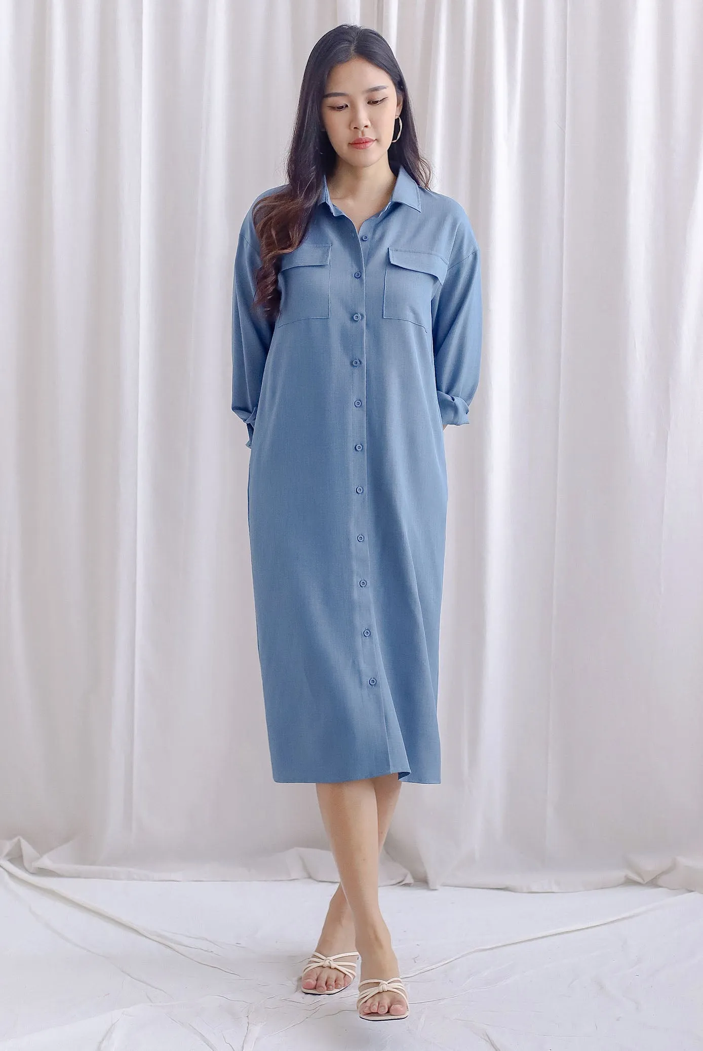 TDC Gittel Utility Shirt Dress In Dark Denim Blue