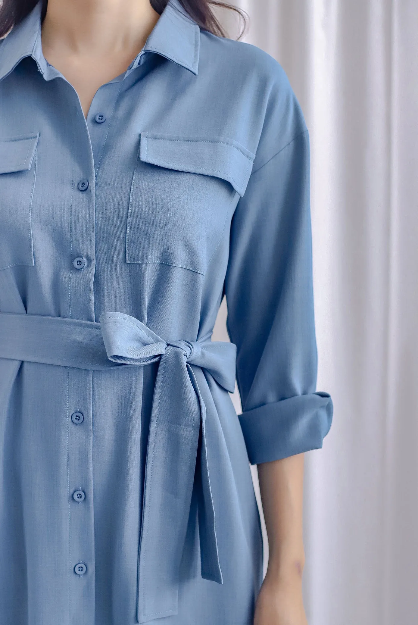TDC Gittel Utility Shirt Dress In Dark Denim Blue