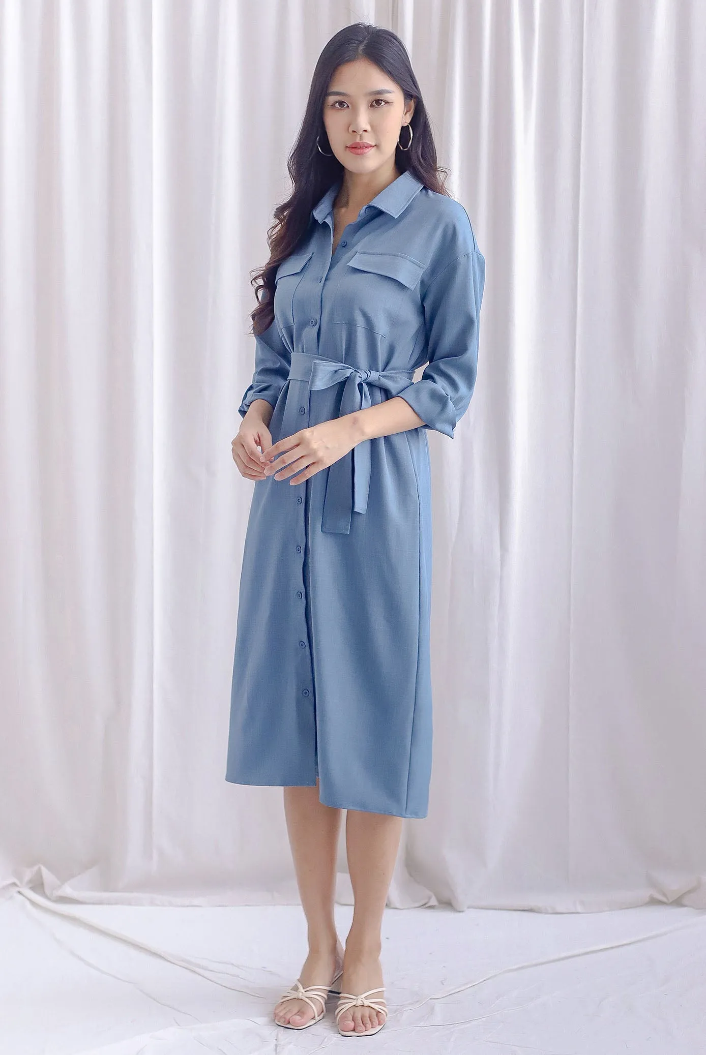 TDC Gittel Utility Shirt Dress In Dark Denim Blue