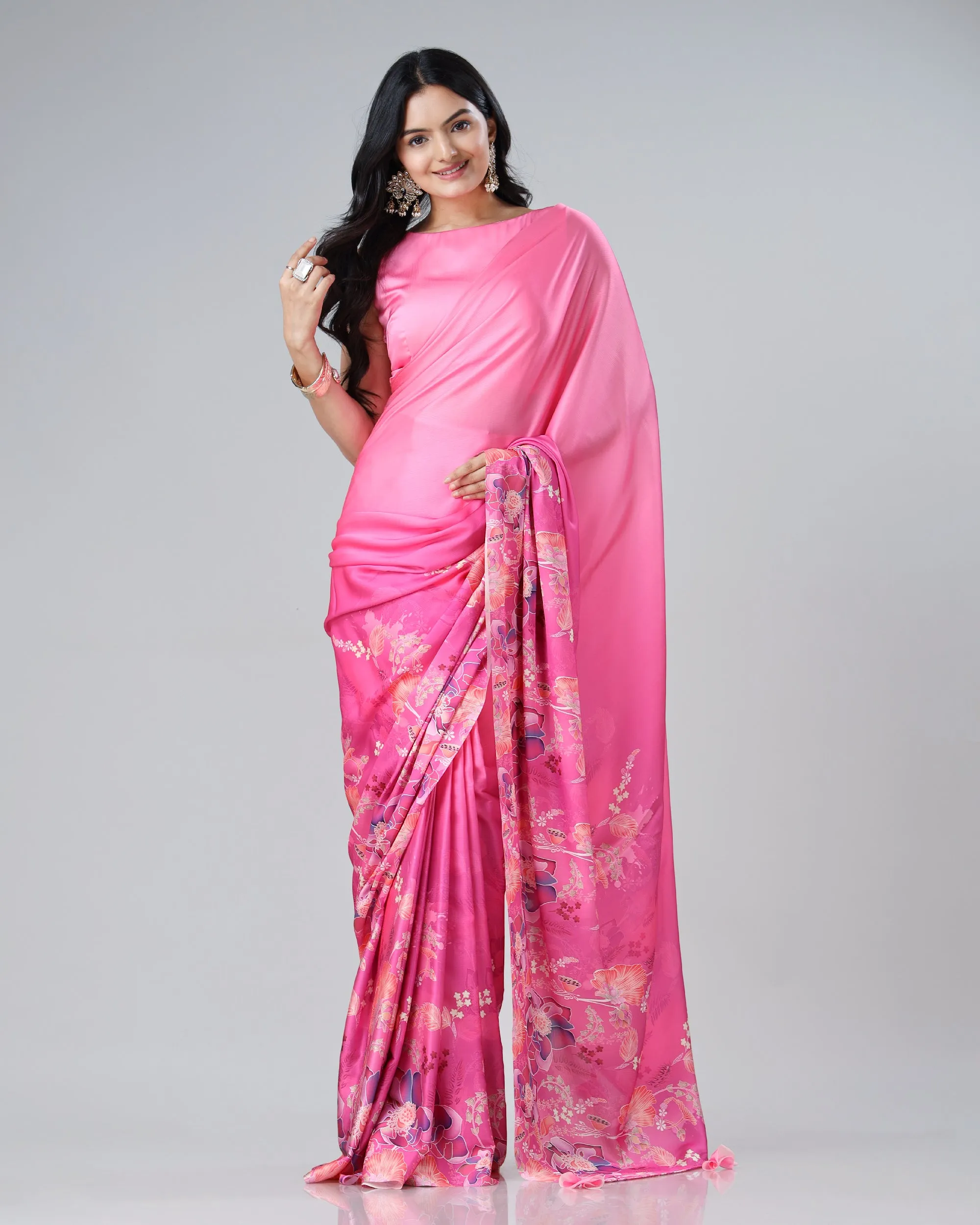 The 'Pink Perfection': Chiffon Satin Saree