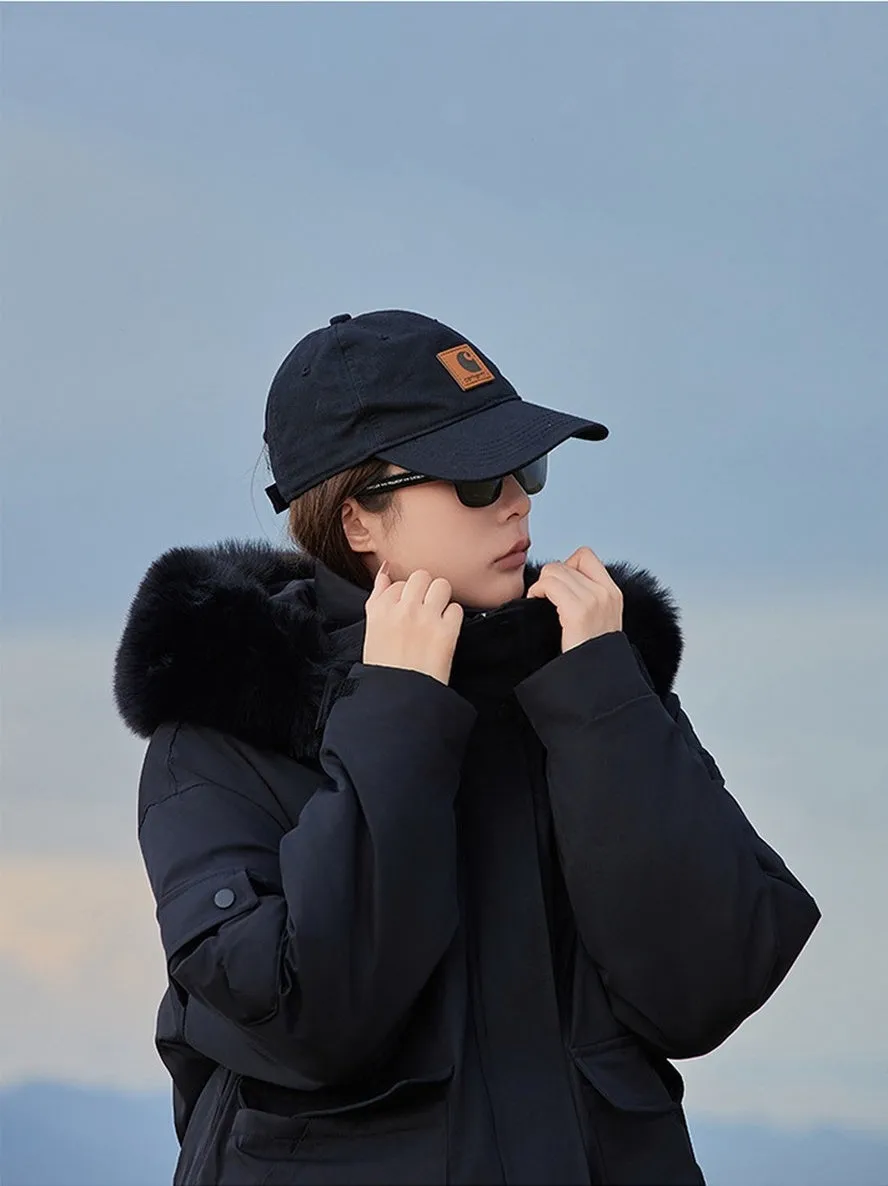 Thickened Hooded Parka with Solid Design and Faux Fur Collar