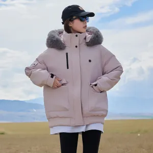 Thickened Hooded Parka with Solid Design and Faux Fur Collar