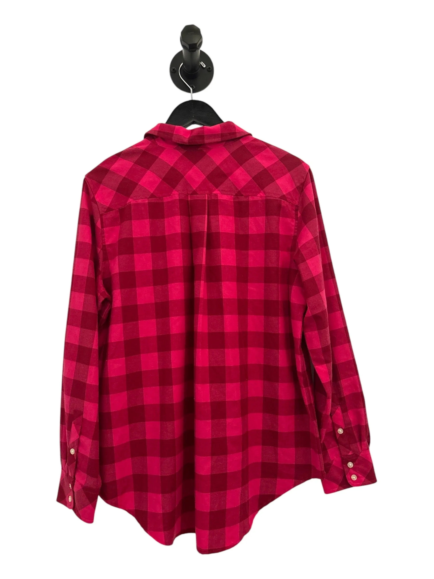 THRIFT- Pink Plaid Long Sleeve Shirt - (Size 14)