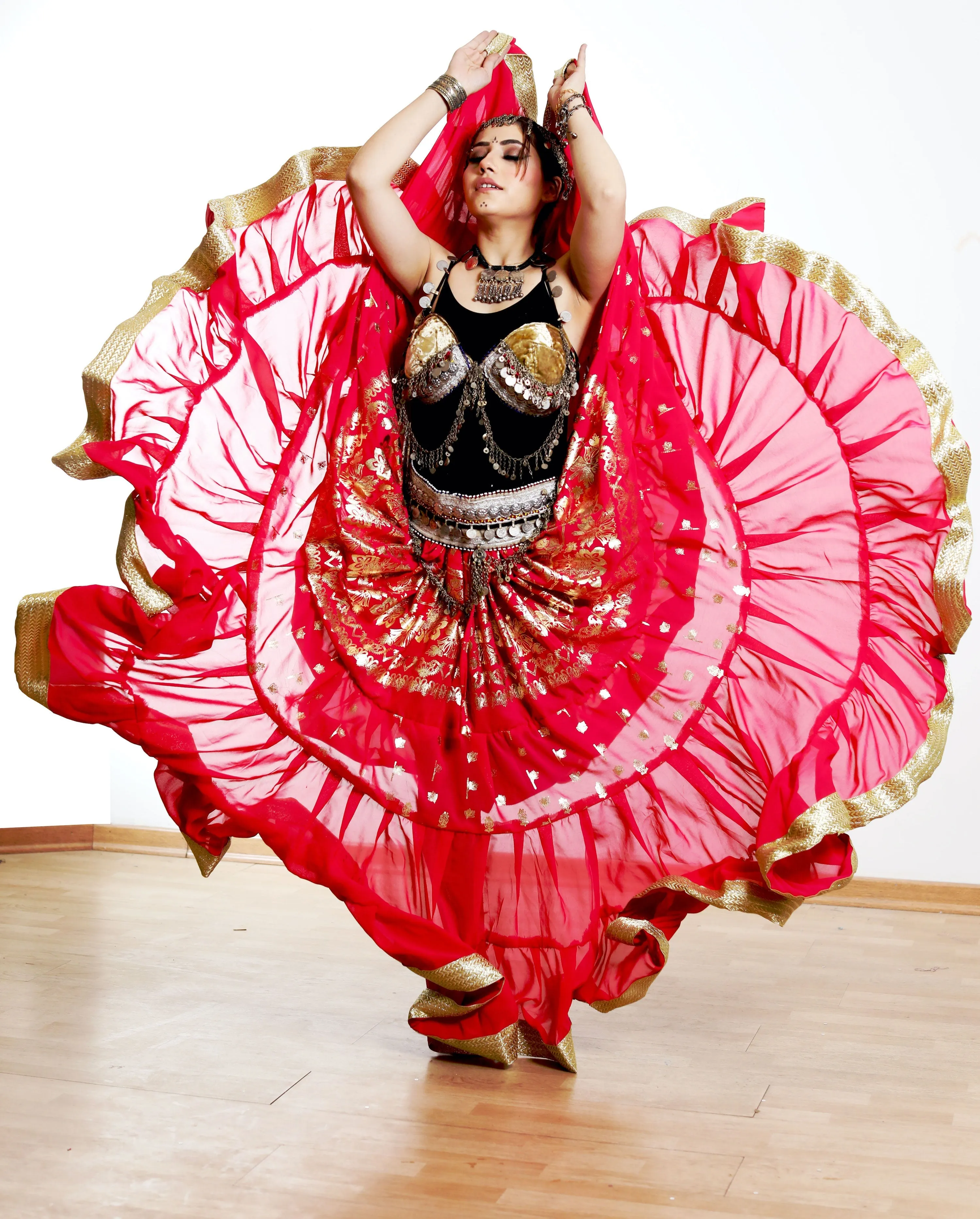 Tribal gold leafing skirt Pink with gold border WLS