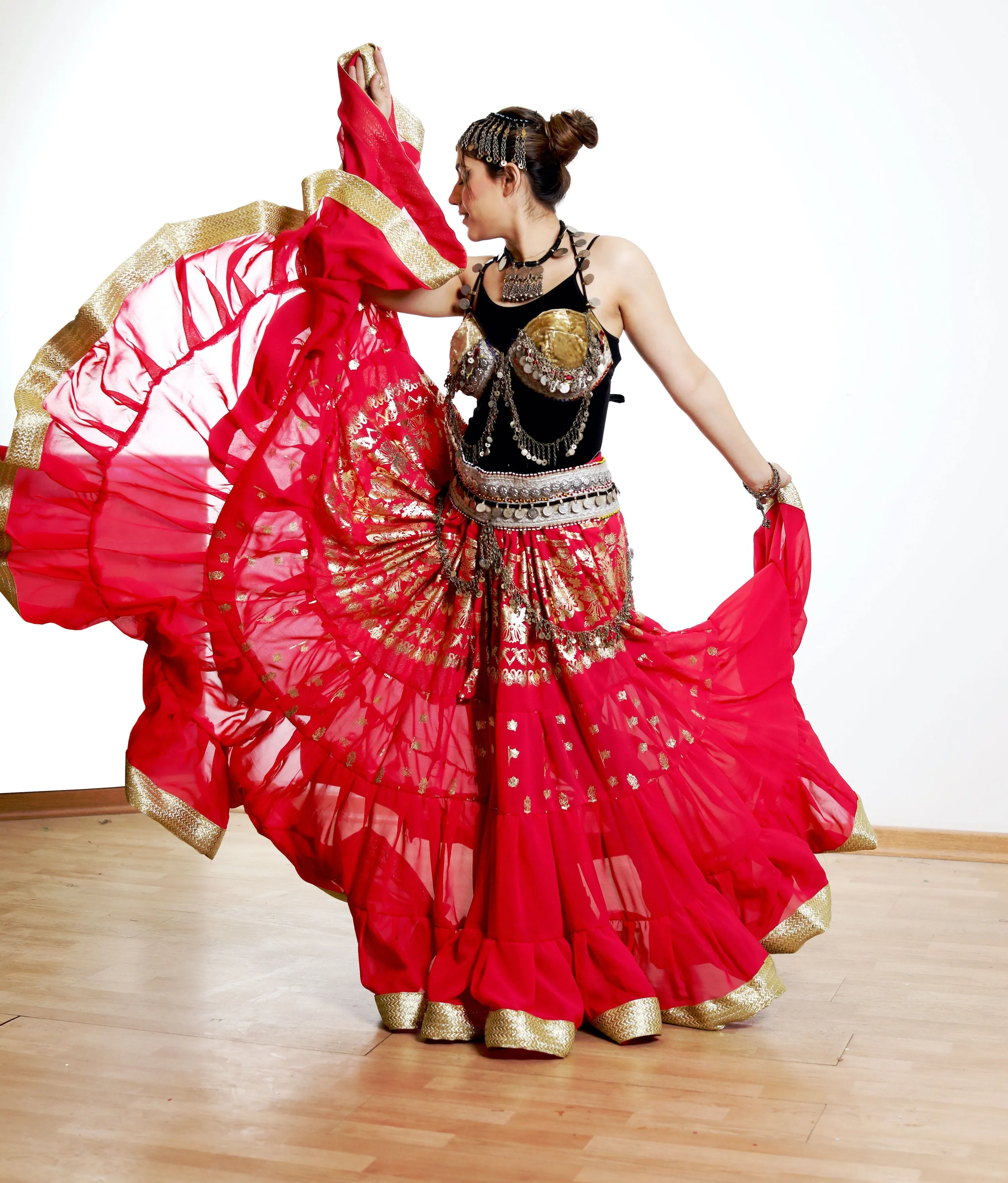 Tribal gold leafing skirt Pink with gold border WLS