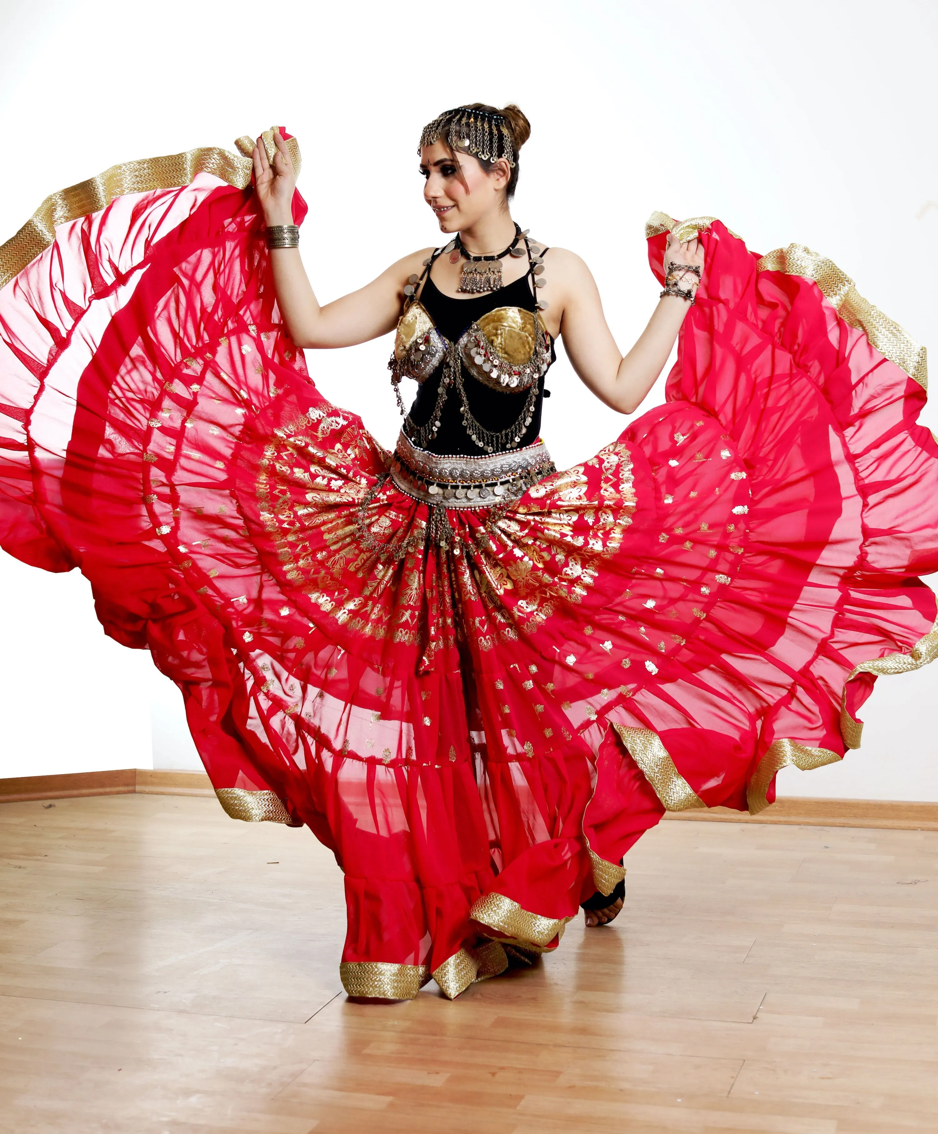 Tribal gold leafing skirt Pink with gold border WLS