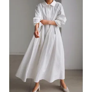 Urban White Lapel Long Shirt Dress