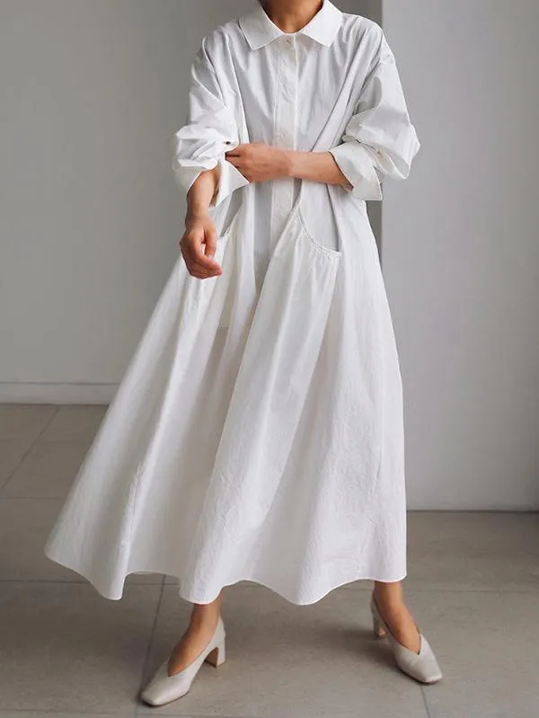 Urban White Lapel Long Shirt Dress