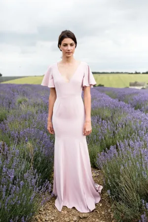 V-neckline Pale Pink Prom Dress with Sleeves