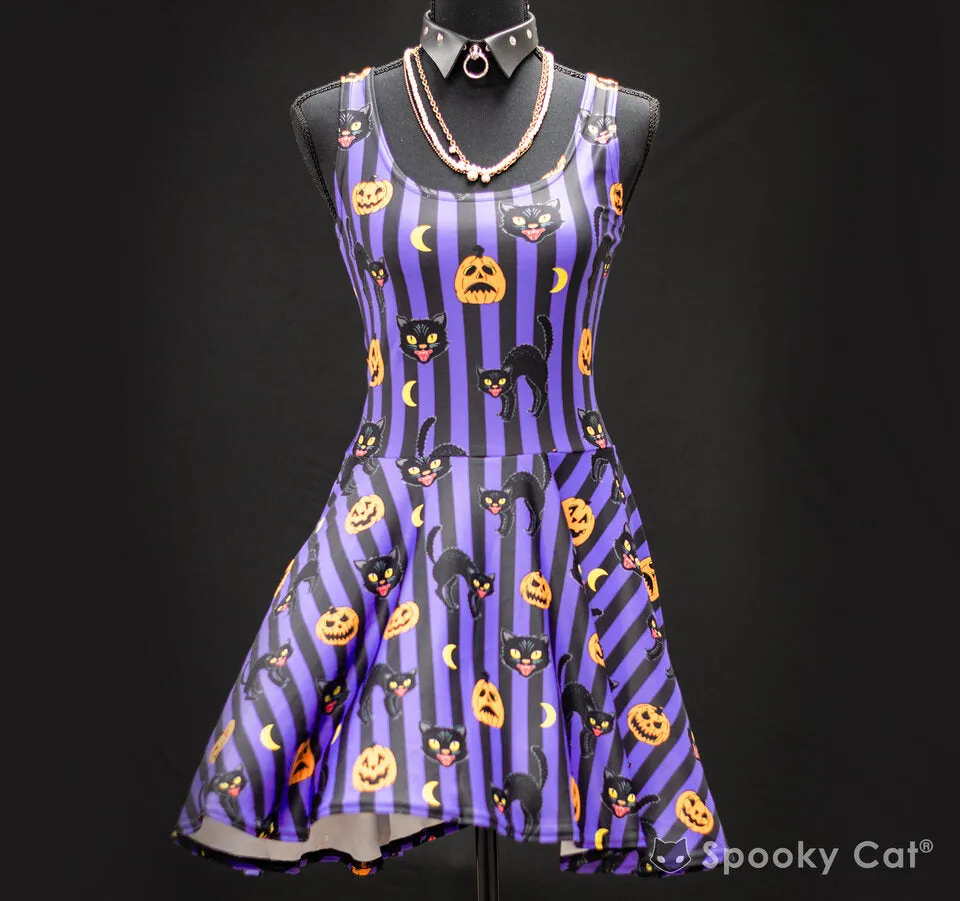Vintage Black Cat Halloween Skater Dress