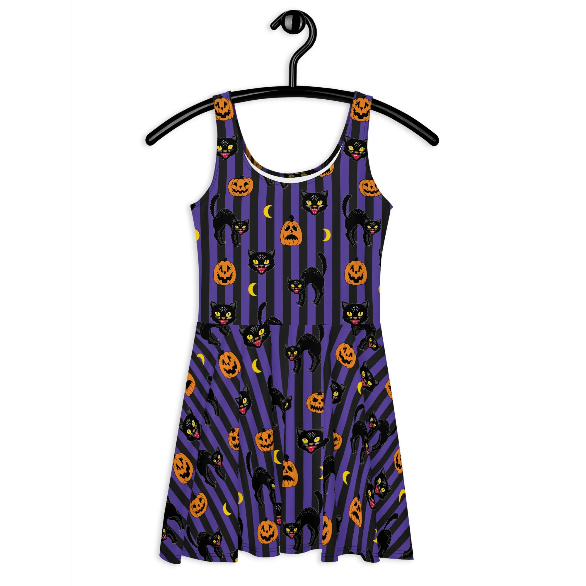 Vintage Black Cat Halloween Skater Dress