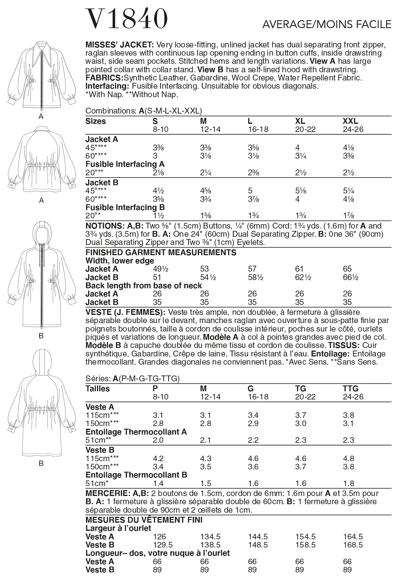 Vogue Pattern V1840 Misses' Jacket