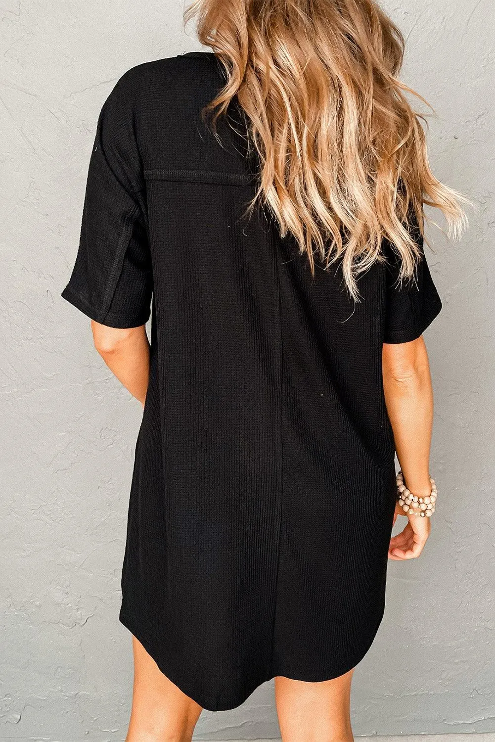 Waffle Knit Tee Dress with Pockets