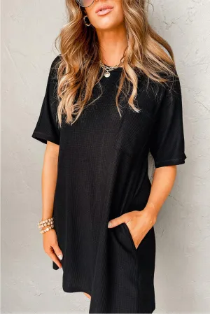 Waffle Knit Tee Dress with Pockets