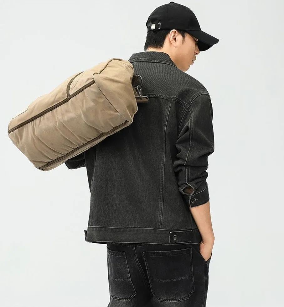 Washed Cotton Button-Up Trucker Jacket for Men