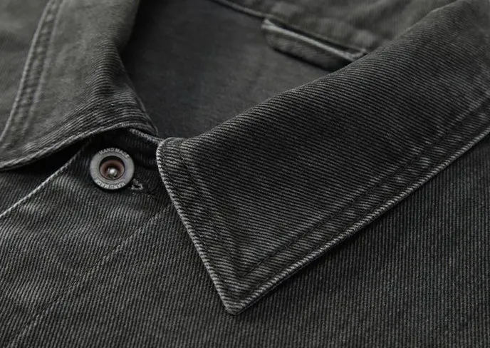 Washed Cotton Button-Up Trucker Jacket for Men
