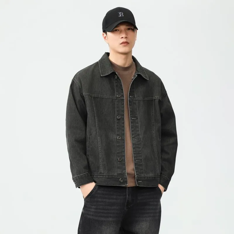 Washed Cotton Button-Up Trucker Jacket for Men