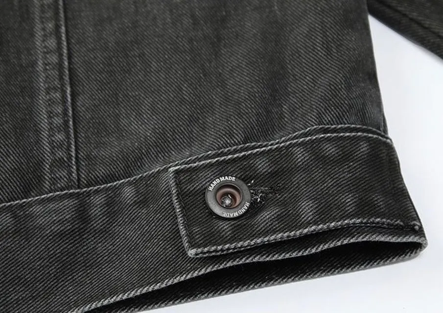 Washed Cotton Button-Up Trucker Jacket for Men