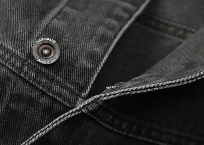 Washed Cotton Button-Up Trucker Jacket for Men