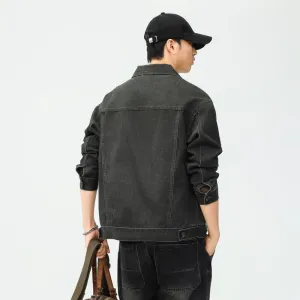 Washed Cotton Button-Up Trucker Jacket for Men