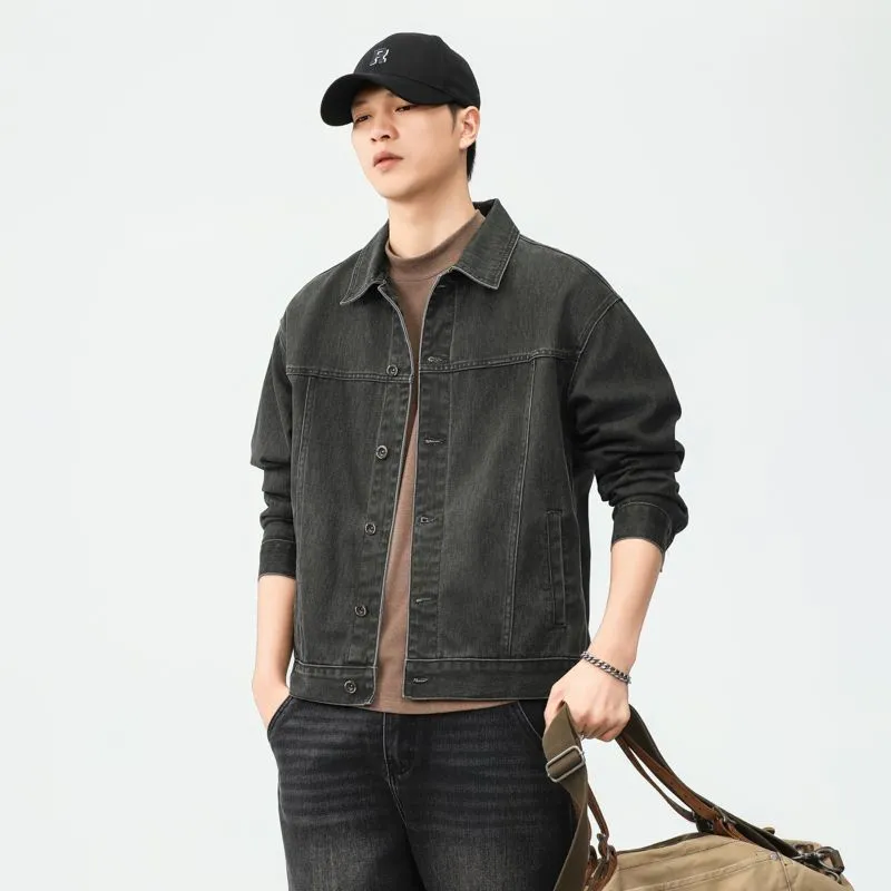 Washed Cotton Button-Up Trucker Jacket for Men