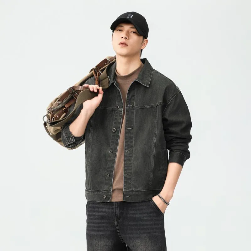 Washed Cotton Button-Up Trucker Jacket for Men