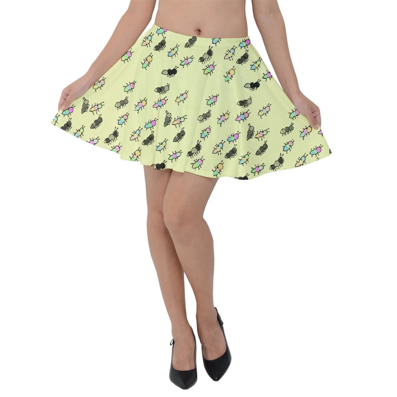 Watercolor Ant Party Velvet Skater Skirt