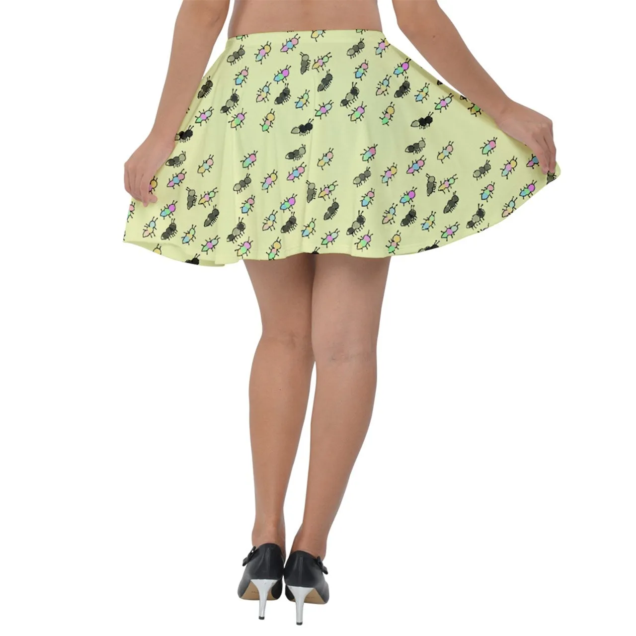 Watercolor Ant Party Velvet Skater Skirt