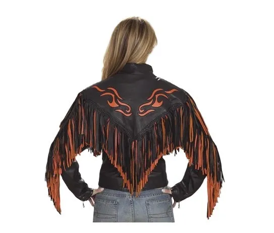 Western Fringe Black Leather Jacket for Women Cowgirl WFJ746