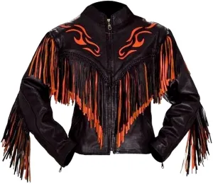Western Fringe Black Leather Jacket for Women Cowgirl WFJ746