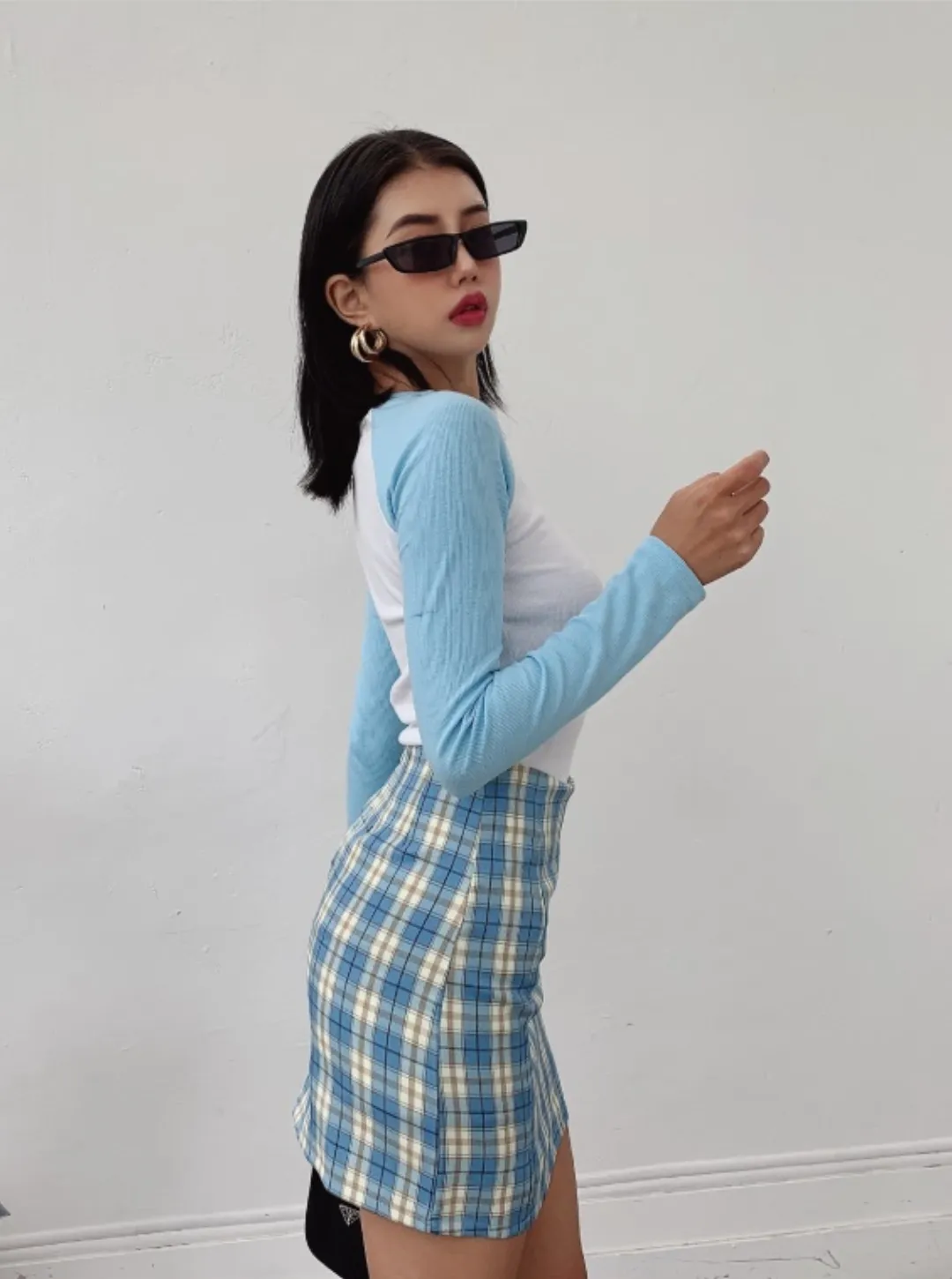 Wolfie Front Splits Mini Skirt In Blue