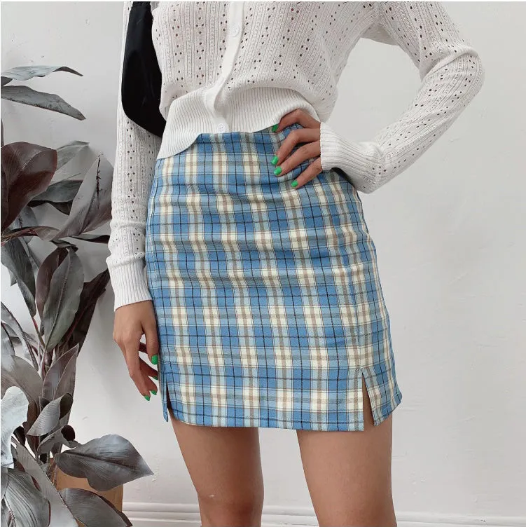 Wolfie Front Splits Mini Skirt In Blue