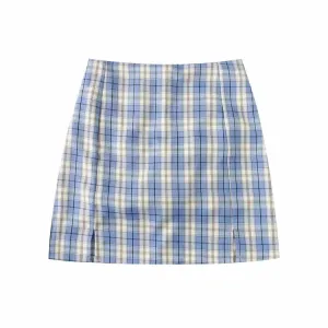 Wolfie Front Splits Mini Skirt In Blue