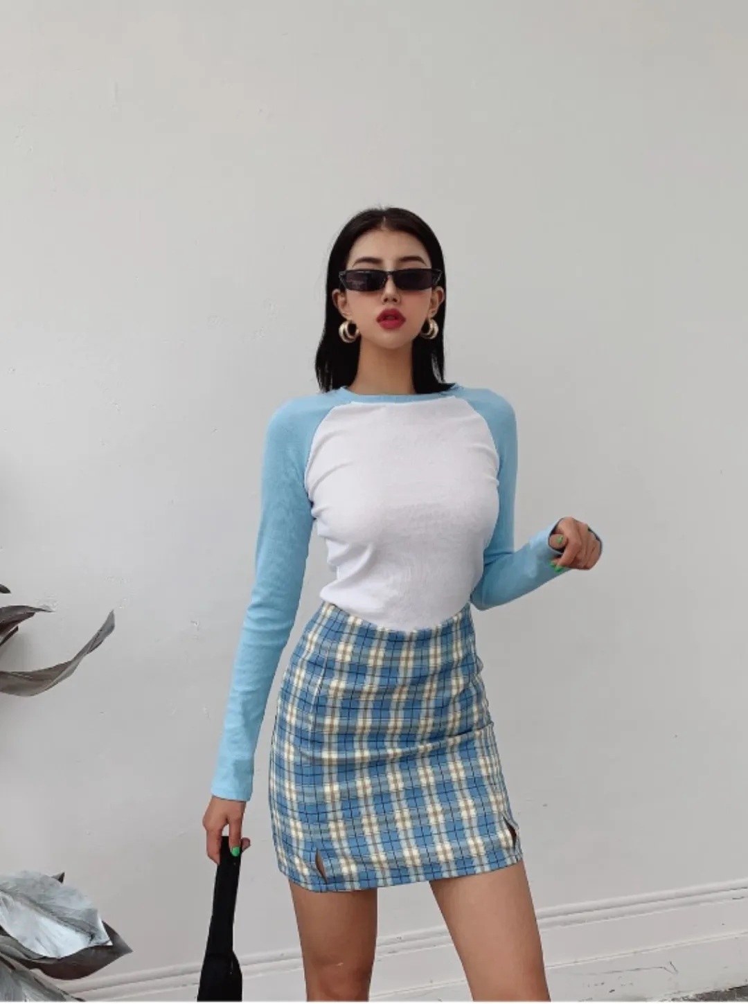 Wolfie Front Splits Mini Skirt In Blue