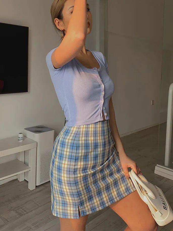 Wolfie Front Splits Mini Skirt In Blue