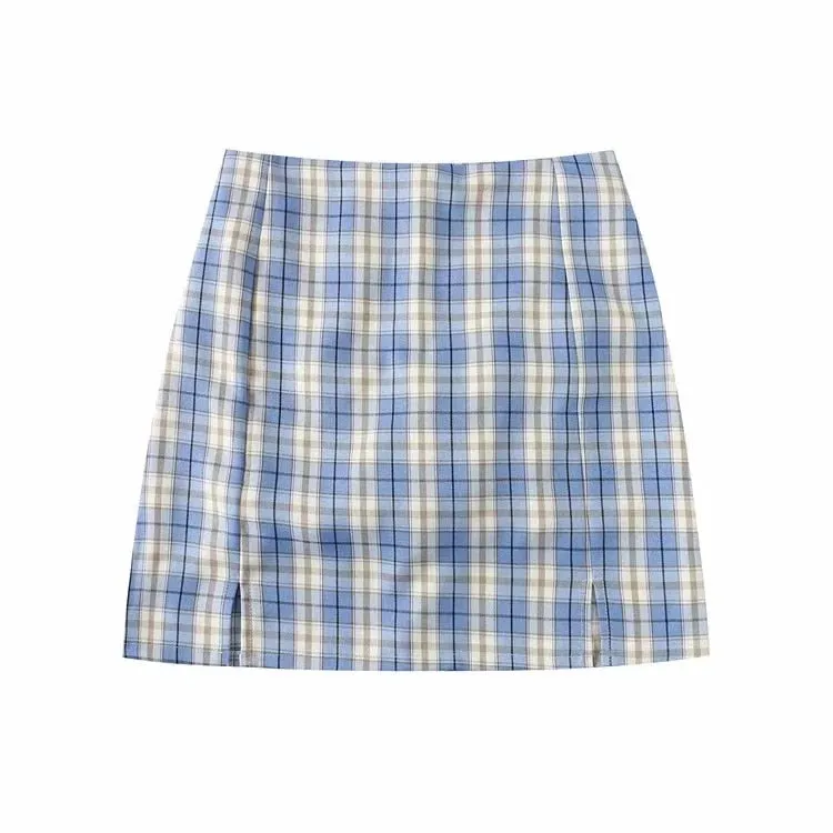 Wolfie Front Splits Mini Skirt In Blue