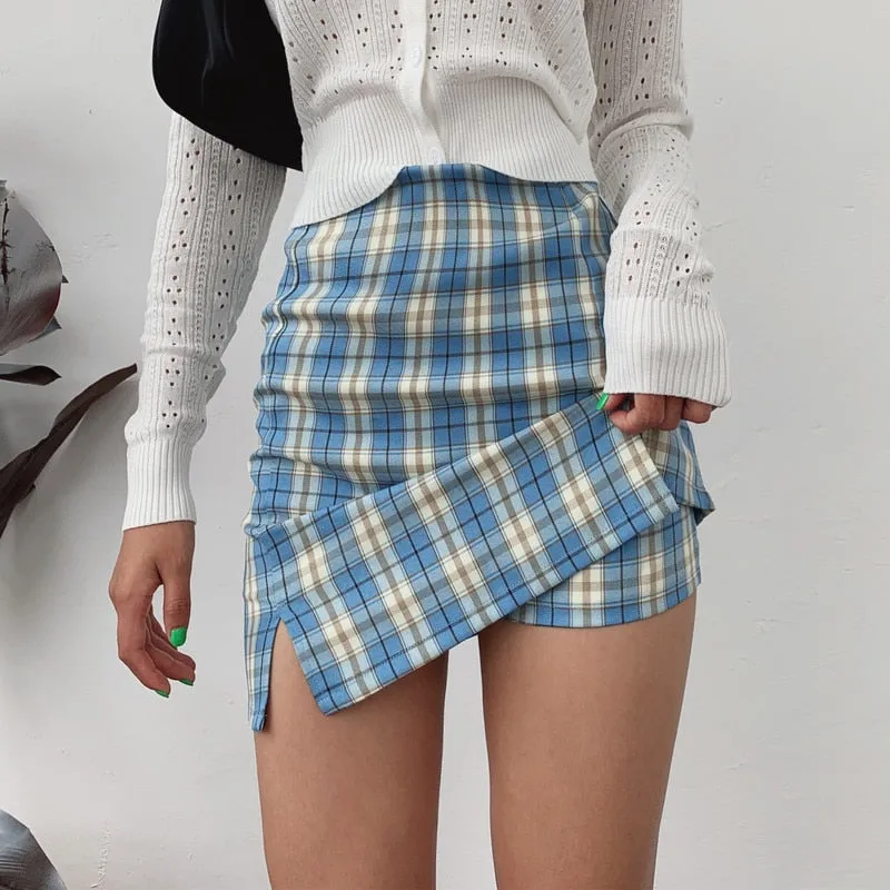 Wolfie Front Splits Mini Skirt In Blue