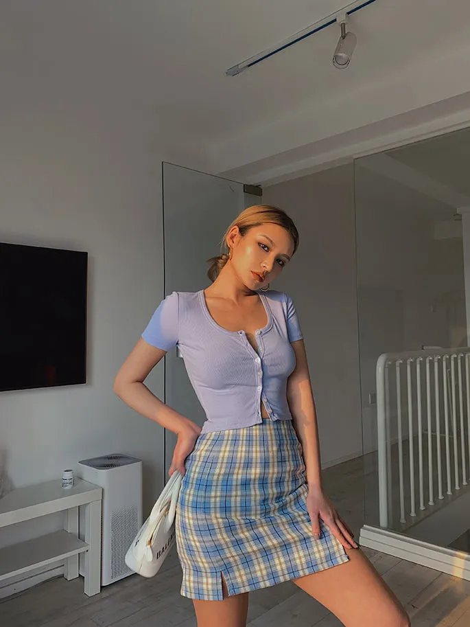 Wolfie Front Splits Mini Skirt In Blue