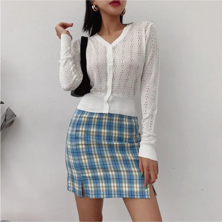 Wolfie Front Splits Mini Skirt In Blue