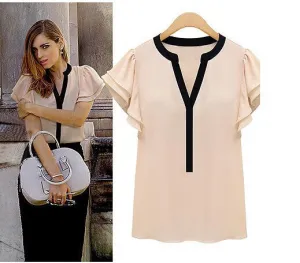 Women Blouses Ruffle Short Sleeve Chiffon Shirts Plus Size Female Tops Women's Clothing Ladies Clothes For Vintage Body
