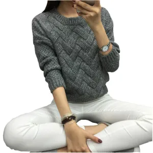 Women Casual Sweater Plaid Female Pullover O-neck Spring and Autumn Computer Knitted