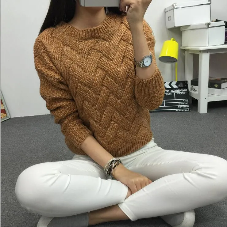 Women Casual Sweater Plaid Female Pullover O-neck Spring and Autumn Computer Knitted