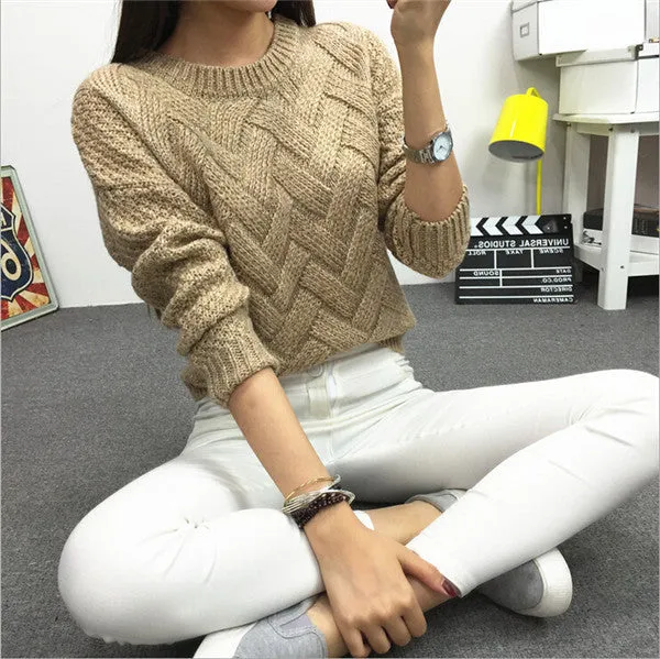 Women Casual Sweater Plaid Female Pullover O-neck Spring and Autumn Computer Knitted