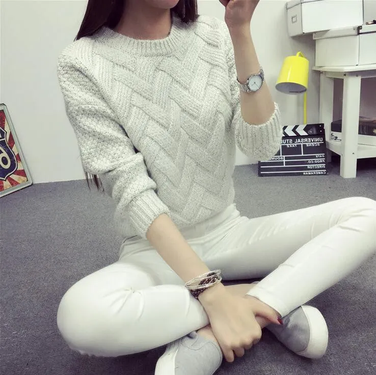 Women Casual Sweater Plaid Female Pullover O-neck Spring and Autumn Computer Knitted