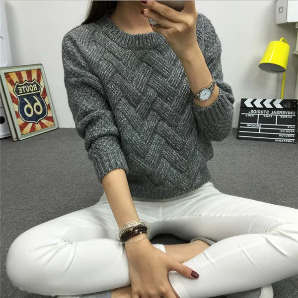 Women Casual Sweater Plaid Female Pullover O-neck Spring and Autumn Computer Knitted