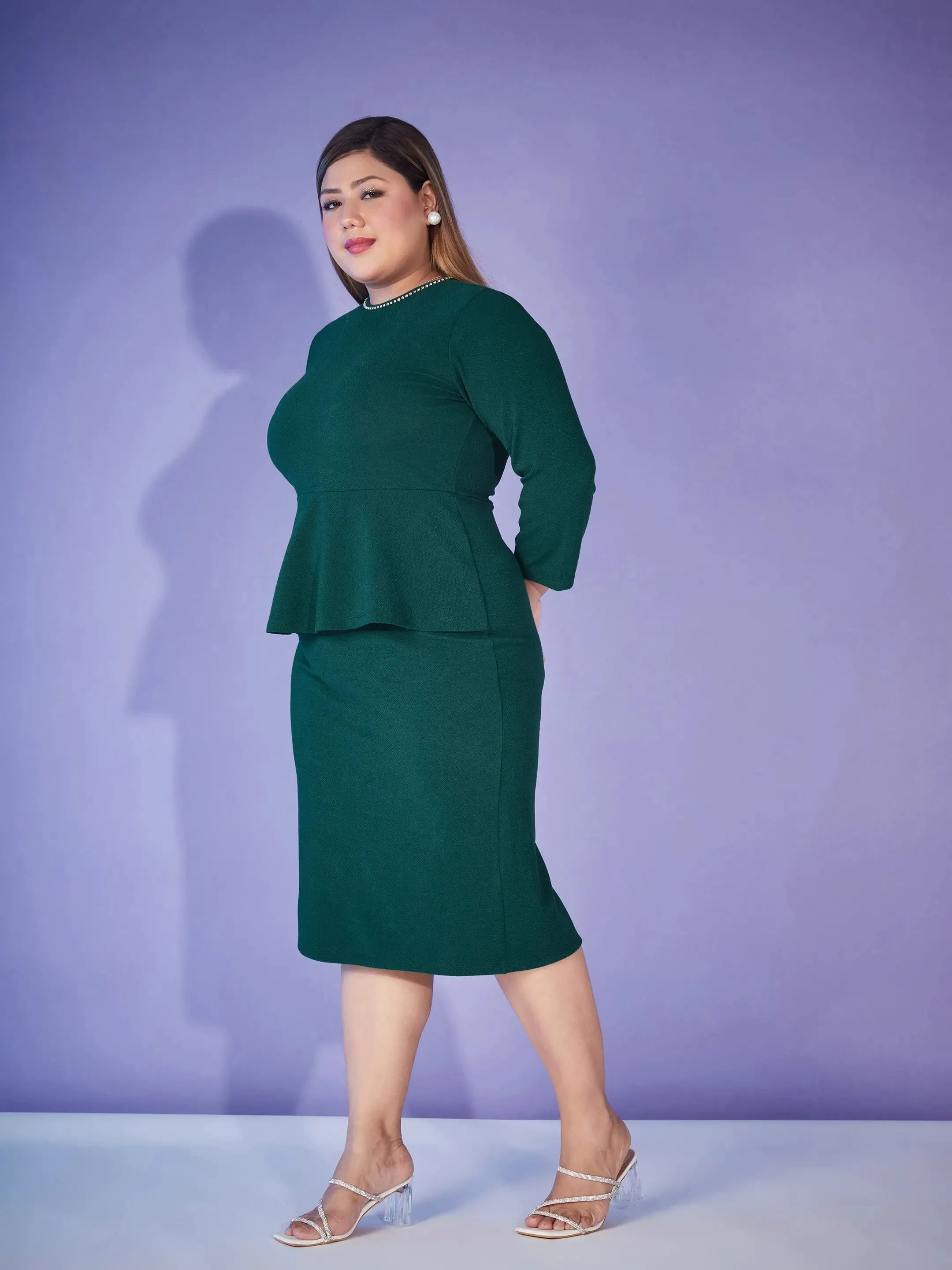 Women Emerald Peplum Bodycon Dress-SFDRSS11441XXL