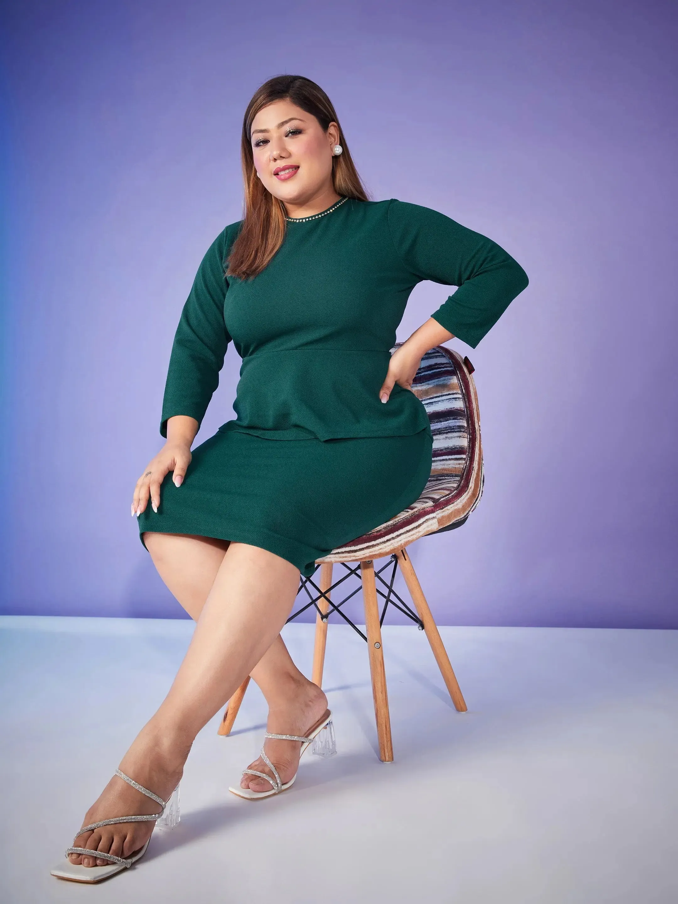Women Emerald Peplum Bodycon Dress-SFDRSS11441XXL