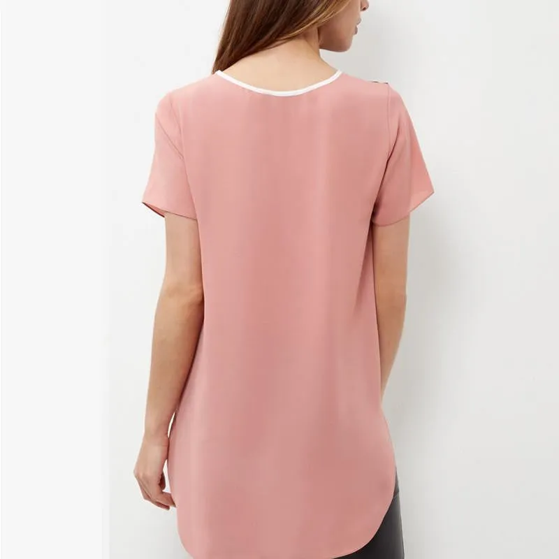 Women Fashion Casual Blouses Short Sleeve Patchwork O-Neck Plus 4XL Feminino